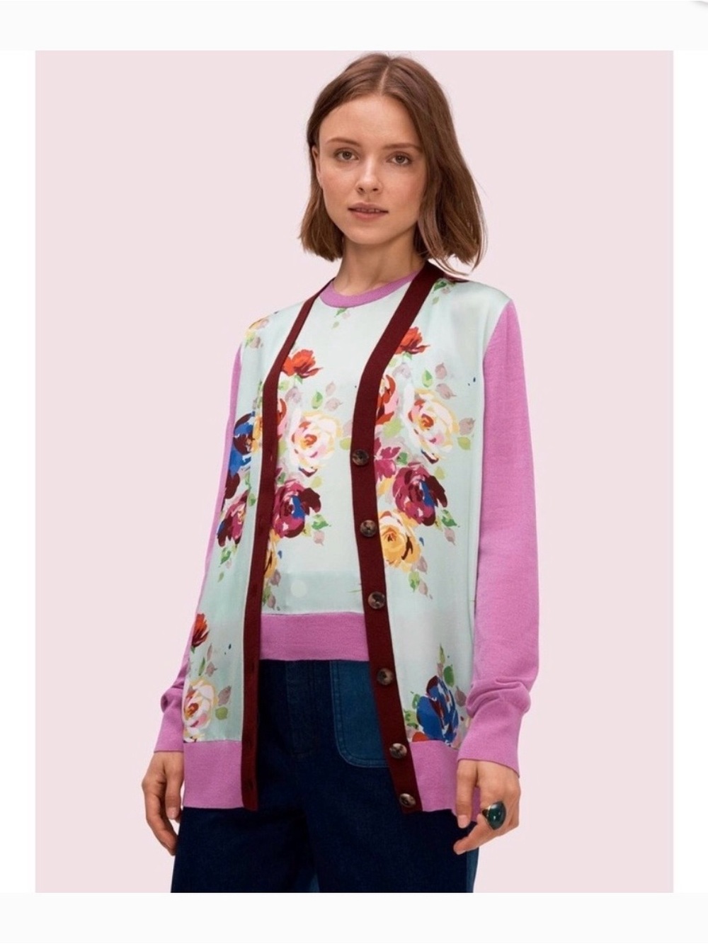 Kate Spade Floral Silk Wool Print Cardigan size L